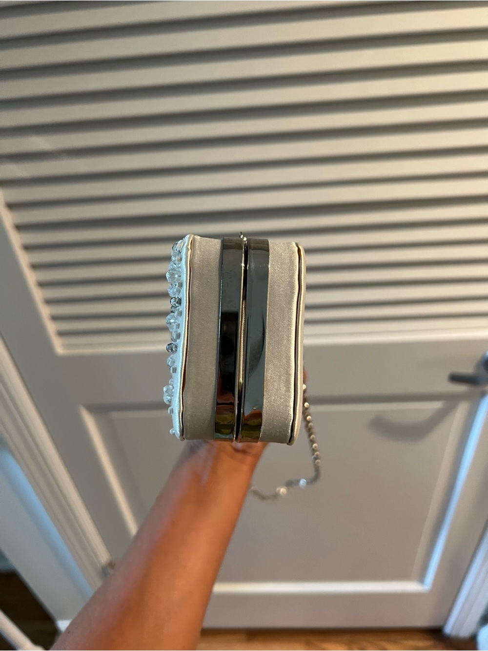 Embellished White Pearl & Crystal Clutch Bag - Picture 2 of 5